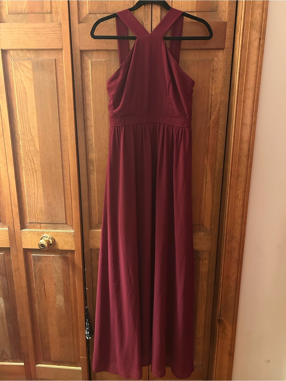 Lulus Sz M Halter Air of Romance Burgundy Maxi Bridesmaid Wedding Guest Dress